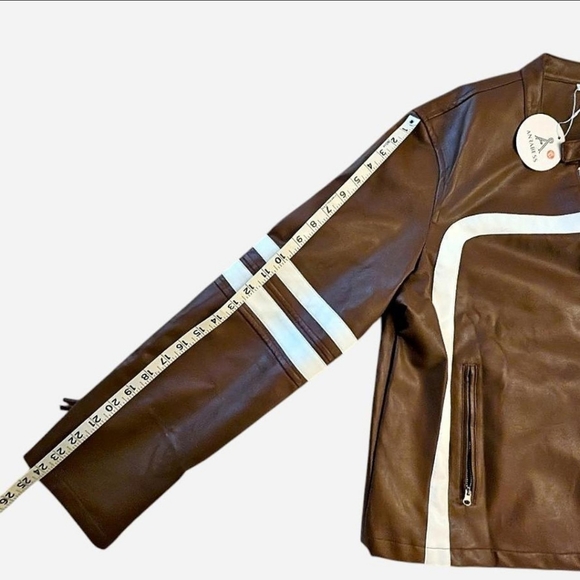 Anrabess Brown And White Motorcycle Jacket Faux Leather NWT XL - Picture 6 of 6